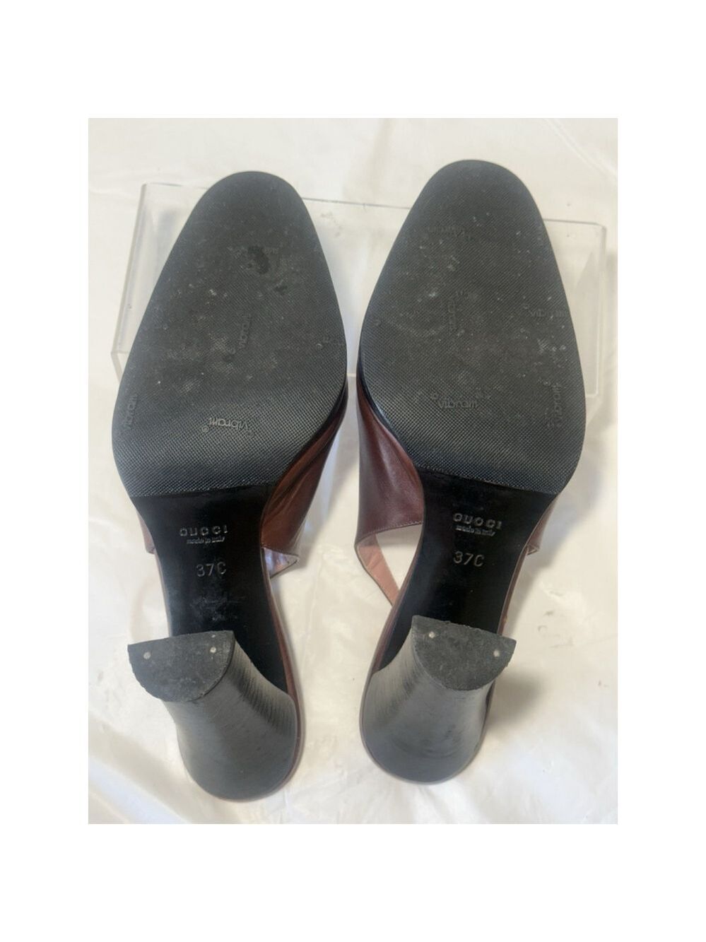 GUCCI Slingback Heels Closed Toe Brown Leather Shoes Sandals US 7 EU 37 C - Picture 3 of 16